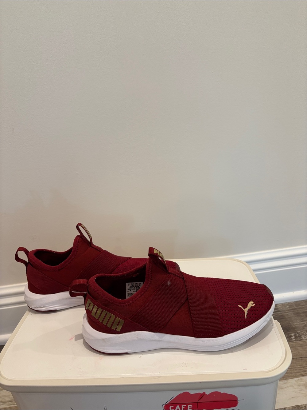 Puma  Burgundy Slip-On Sneakers with Gold Logo